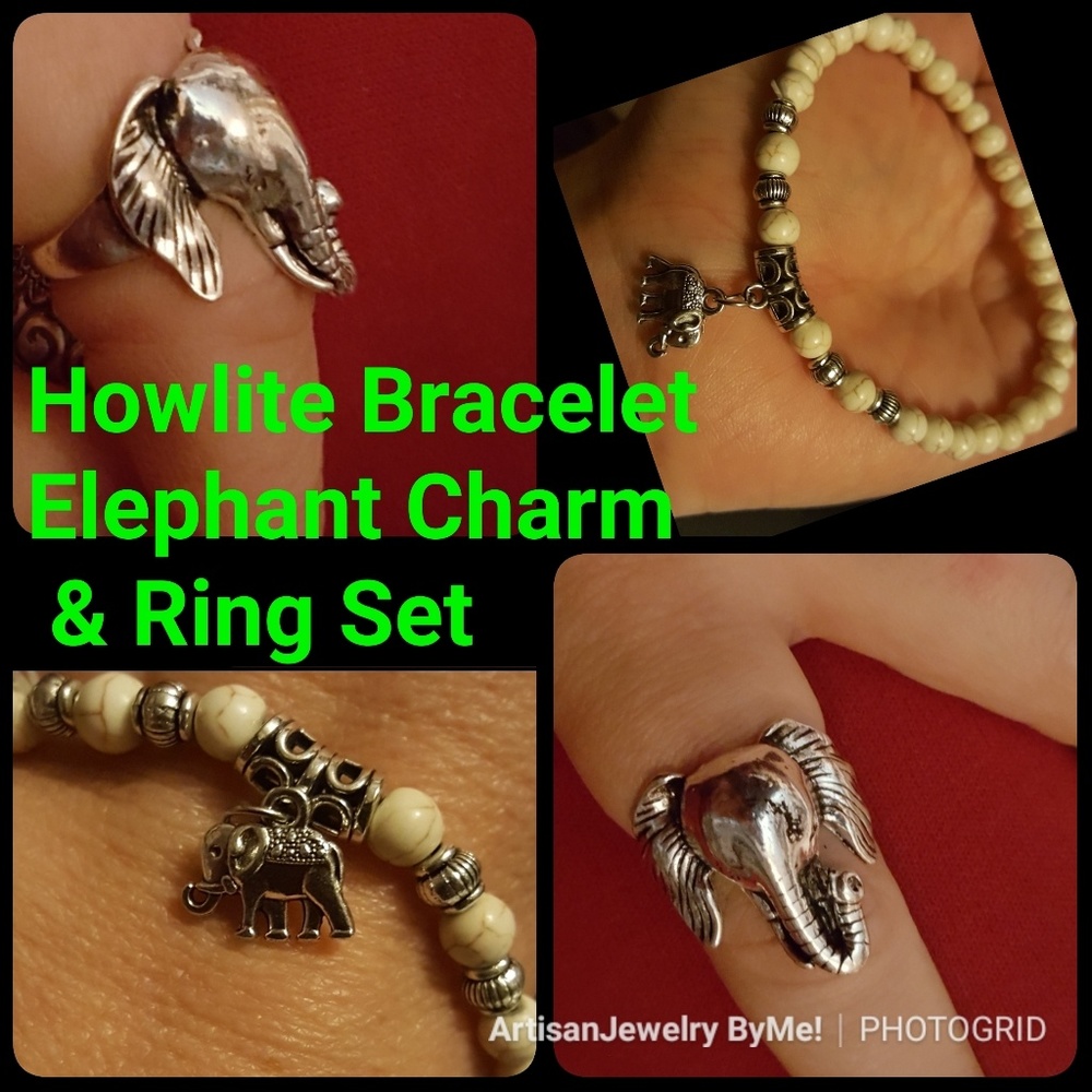 ElephantCuff&Ring Handmade Howlite Tibetan Silver